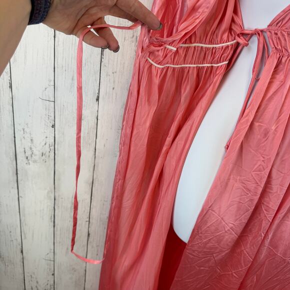 VTG 60’s Miss Elaine Coral Lace Trim Long Robe Nightgown Size Petite USA - Picture 5 of 16